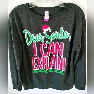 Women's Juniors Christmas Sweater No Boundaries "Dear Santa I Can Explain" Med